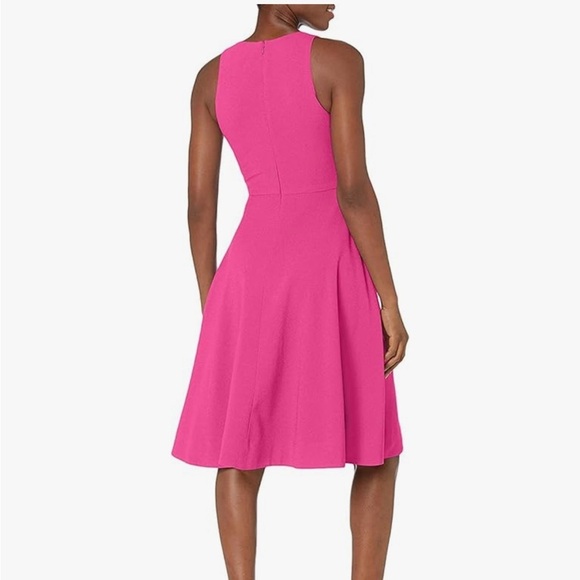 Dress The Population NWT Catalina Dress Bright Fuchsia VNeck Fit & Flare Midi S - Picture 14 of 16